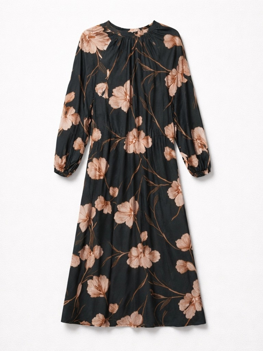 a new day Black Midi Dress with Pink Floral Print Sz. L - Picture 3 of 3